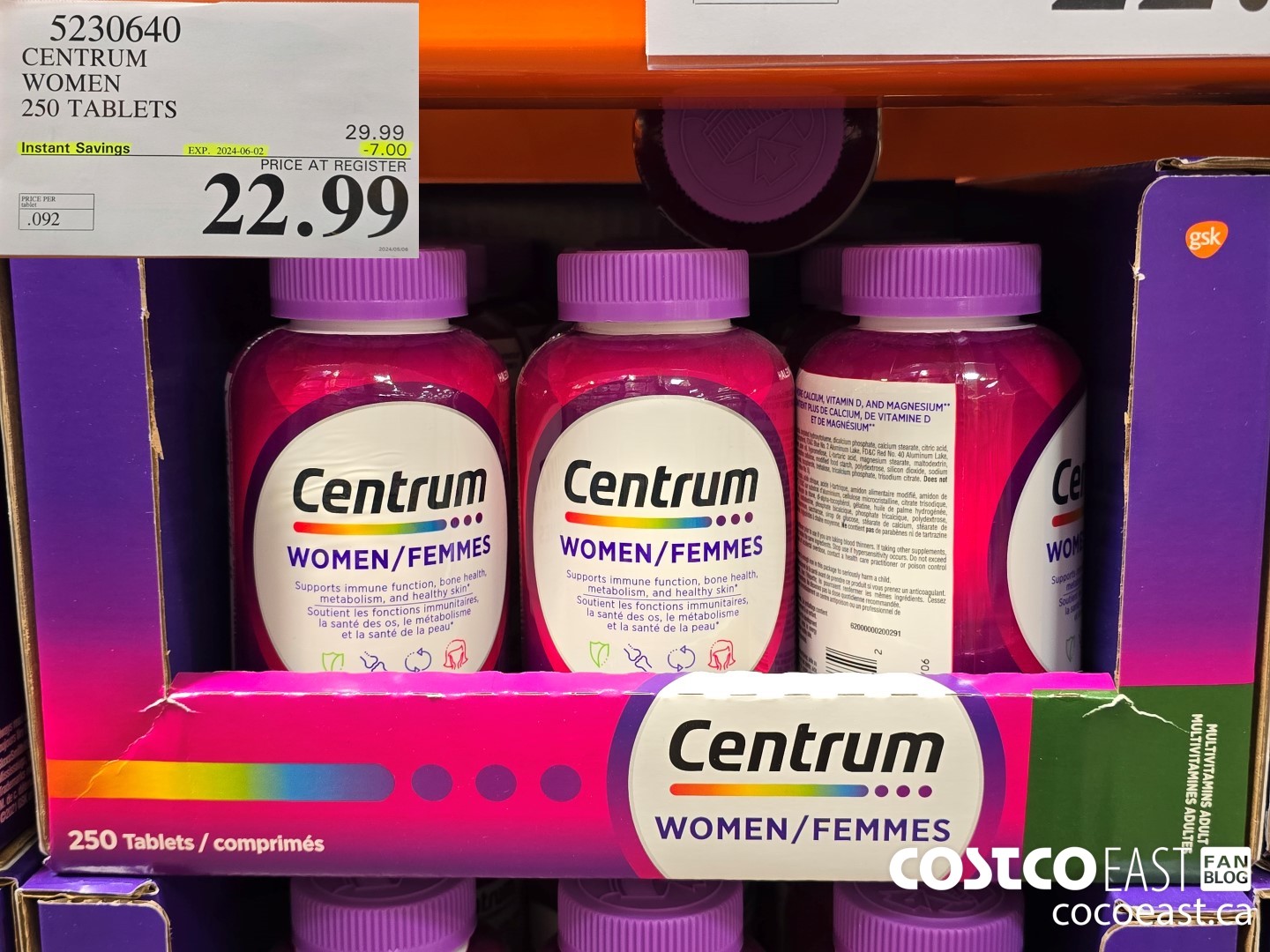 5230640 CENTRUM WOMEN 250 TABLETS ($7.00 INSTANT SAVINGS EXPIRES ON 2024-06-02) $22.99