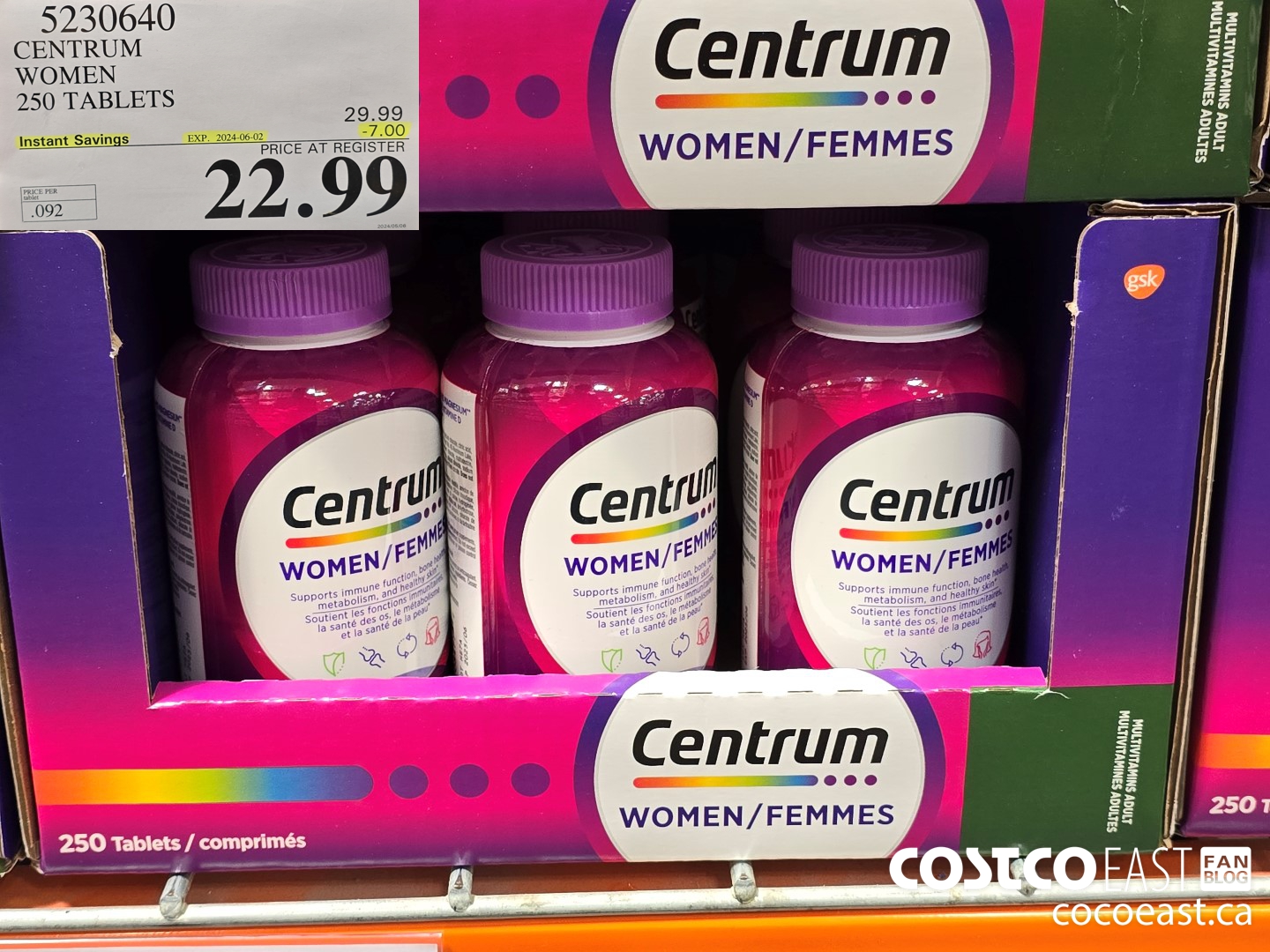 5230640 CENTRUM WOMEN 250 TABLETS ($7.00 INSTANT SAVINGS EXPIRES ON 2024-06-02) $22.99