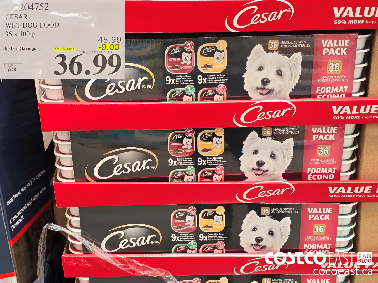 204752 CESAR WET DOG FOOD 24 X 100 G ($9.00 INSTANT SAVINGS EXPIRES ON 2024-06-02) $36.99