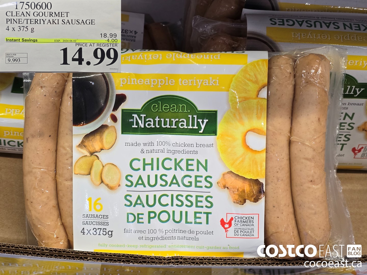 1750600 CLEAN GOURMET PINEAPPLE/TERIYAKI SAUSAGE 4 X 375 G ($4.00 INSTANT SAVINGS EXPIRES ON 2024-06-02) $14.99