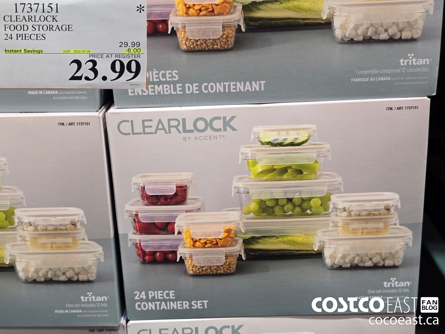 1737151 CLEARLOCK FOOD STORAGE 24 PIECES ($6.00 INSTANT SAVINGS EXPIRES ON 2024-05-26) $23.99