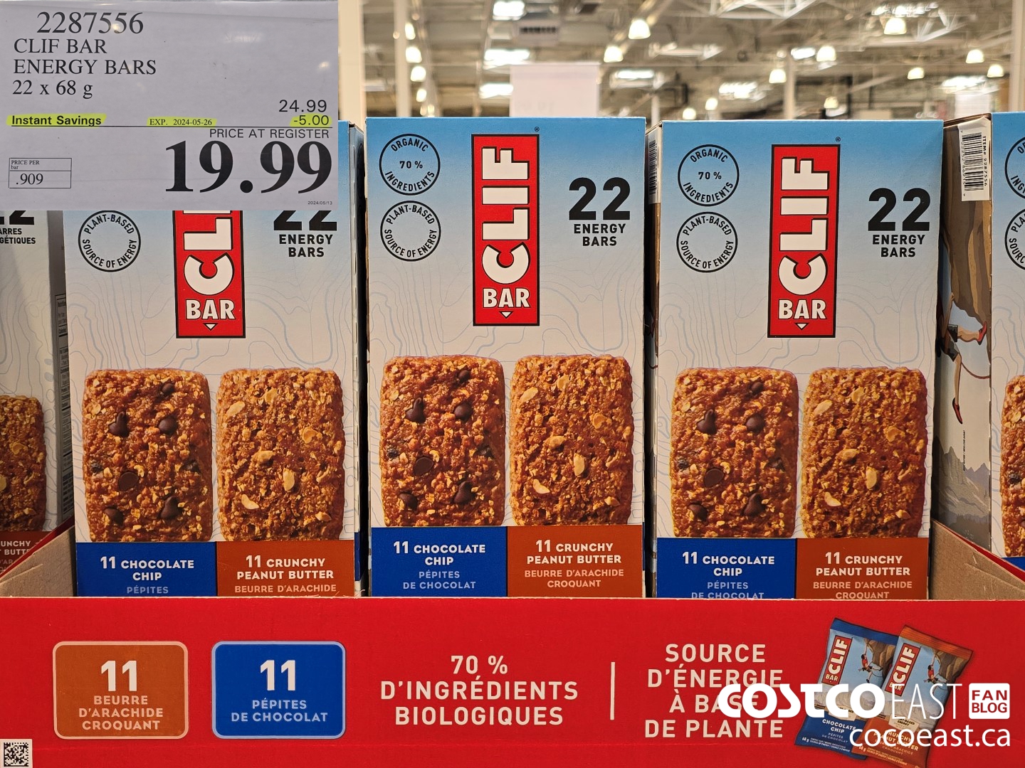 2287556 CLIF BAR ENERGY BARS 22 X 68 G ($5.00 INSTANT SAVINGS EXPIRES ON 2024-05-26) $19.99