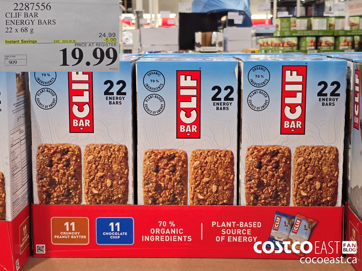 2287556 CLIF BAR ENERGY BARS 22 X 68 G ($5.00 INSTANT SAVINGS EXPIRES ON 2024-05-26) $19.99