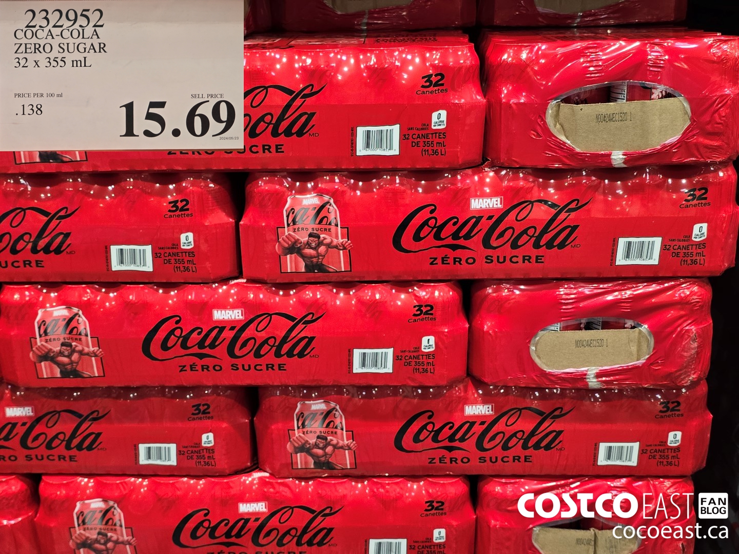 232952 COCA-COLA ZERO SUGAR 32 X 355 ML $15.69