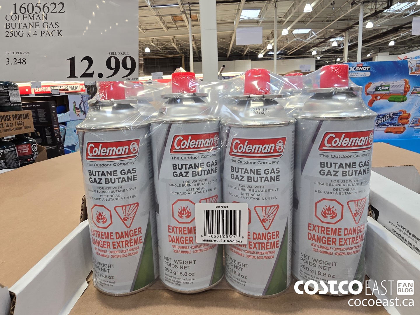1605622 COLEMAN BUTANE GAS 250G x 4 PACK $12.99