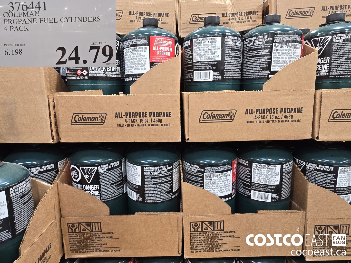 376441 COLEMAN PROPANE FUEL CYLINDERS 4 PACK $24.97