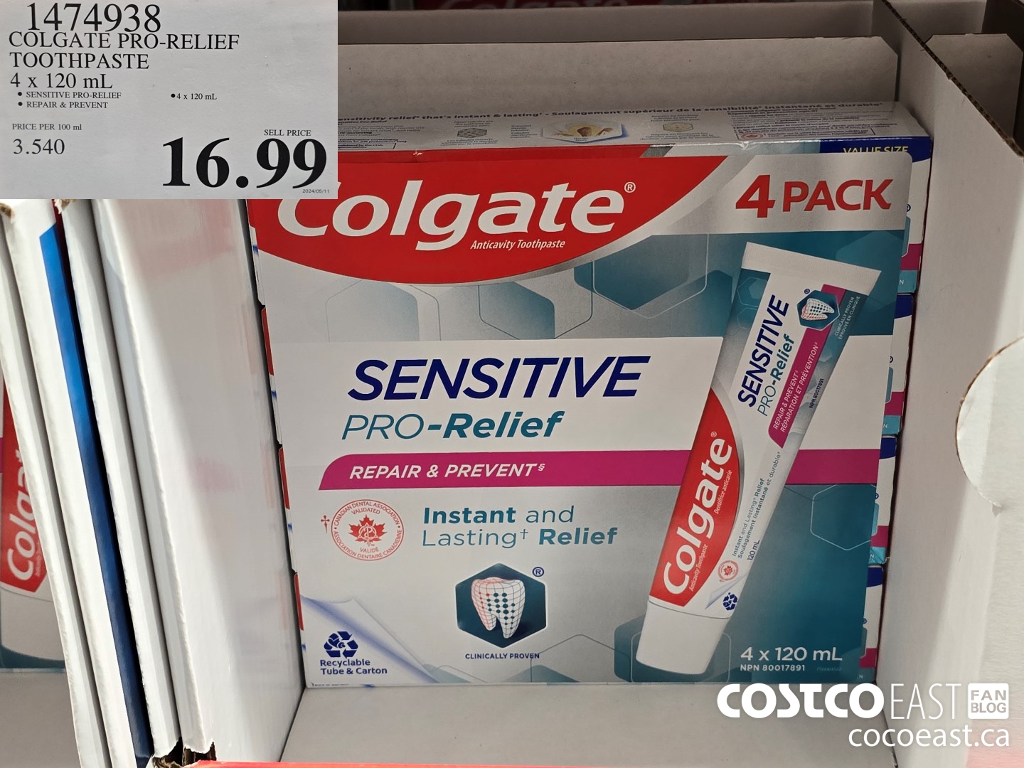 1474938 COLGATE PRO-RELIEF TOOTHPASTE 4 x 120 mL $16.99