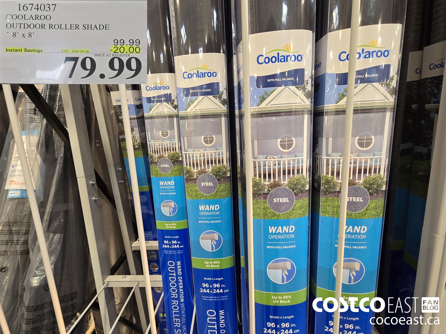 1674037 COOLAROO OUTDOOR ROLLER SHADE 8' X 8' ($20.00 INSTANT SAVINGS EXPIRES ON 2024-05-26) $79.99