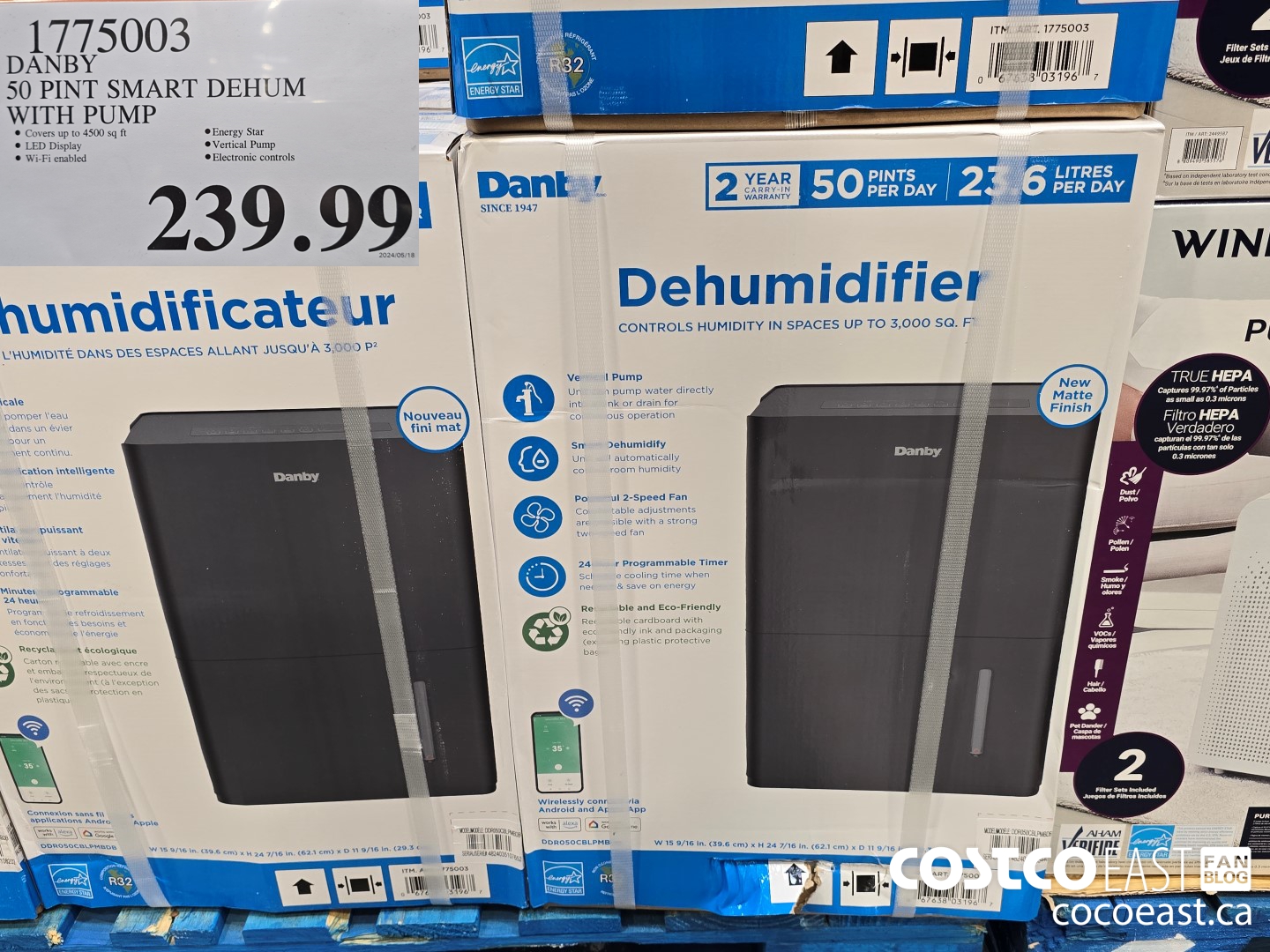 1775003 DANBY 50 PINT SMART DEHUM WITH PUMP $239.99