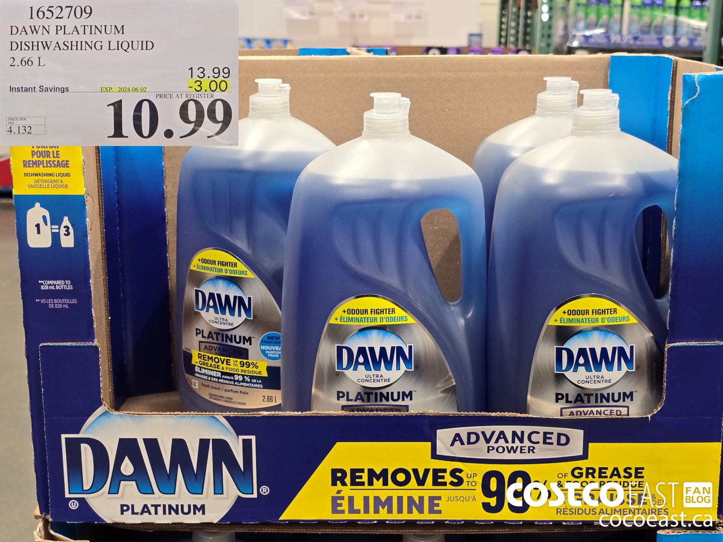 1652709 DAWN PLATINUM DISHWASHER LIQUID 2.66L ($3.00 INSTANT SAVINGS EXPIRES ON 2024-06-02) $10.99