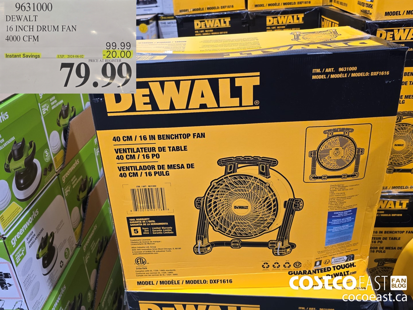 9631000 DEWALT 16 INCH DRUM FAN 4000 CFM ($20.00 INSTANT SAVINGS EXPIRES ON 2024-06-02) $79.99