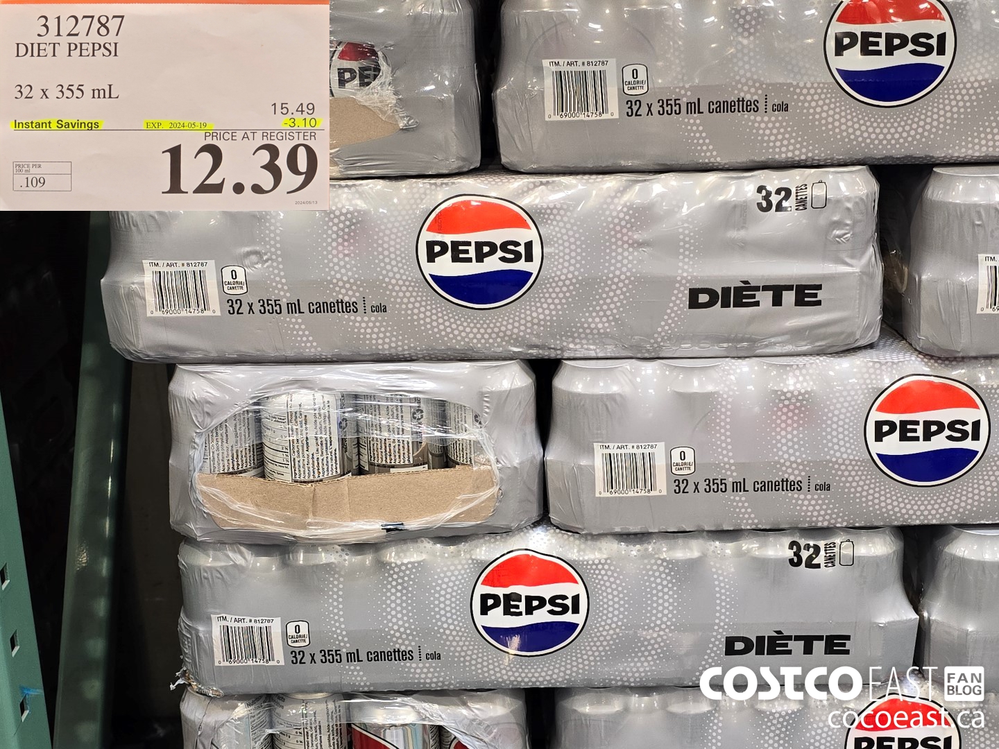 312787 DIET PEPSI 32 X 355 ($3.10 INSTANT SAVINGS EXPIRES ON 2024-05-19) $12.39