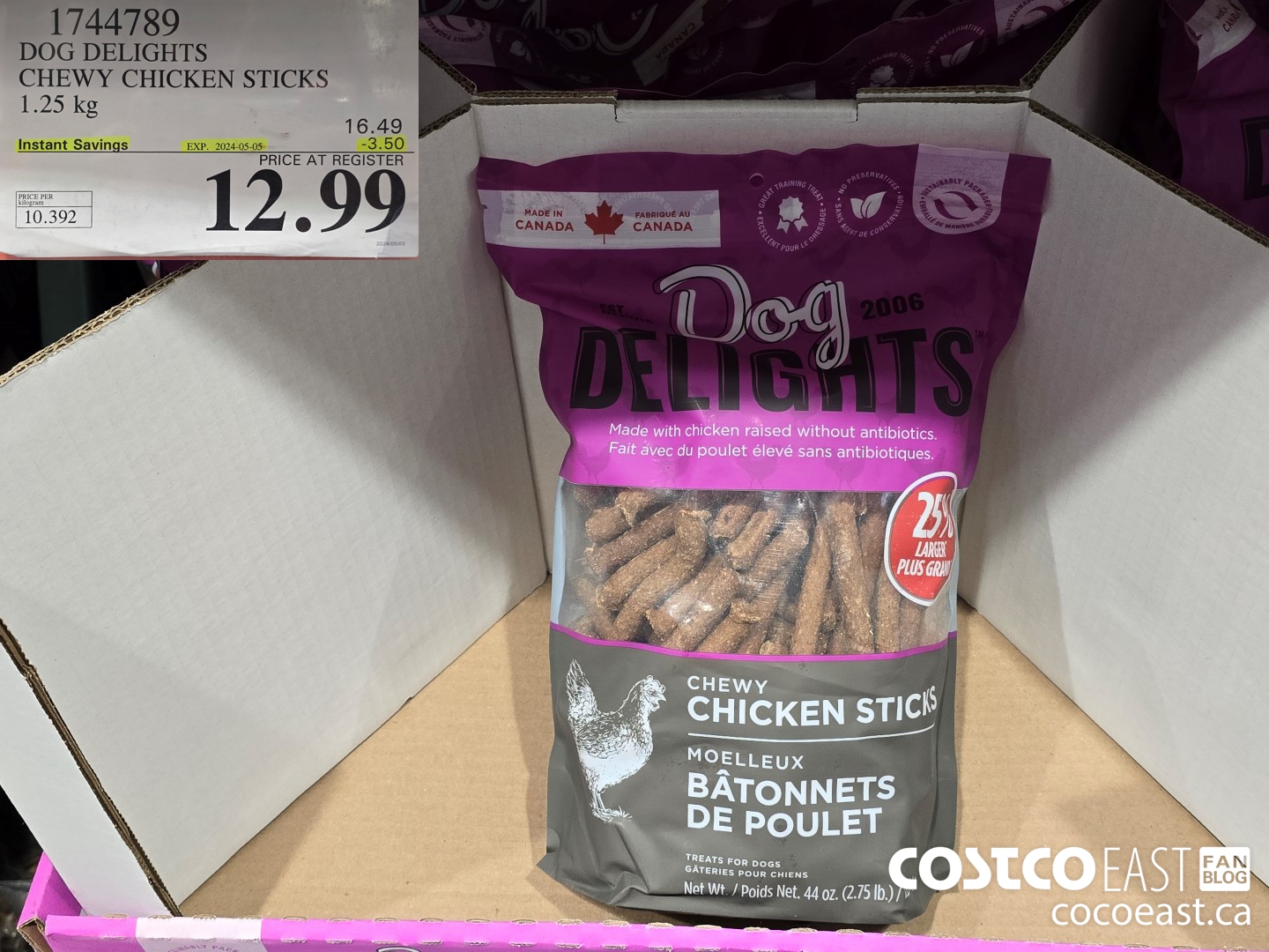 1744789 DOG DELIGHTS CHEWY CHICKEN STICKS 1.25 KG ($3.50 INSTANT SAVINGS EXPIRES ON 2024-05-05) $12.99
