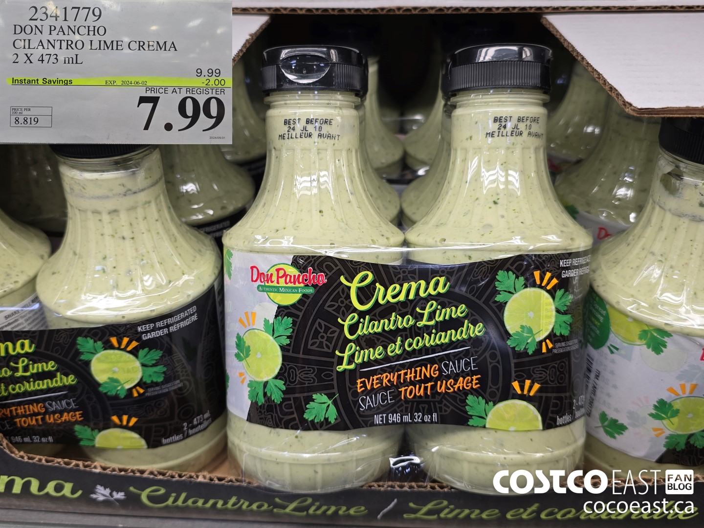 2341779 DON PANCHO CILANTRO LIME CREMA 2 X 453 mL ($2.00 INSTANT SAVINGS EXPIRES ON 2024-06-02) $7.99