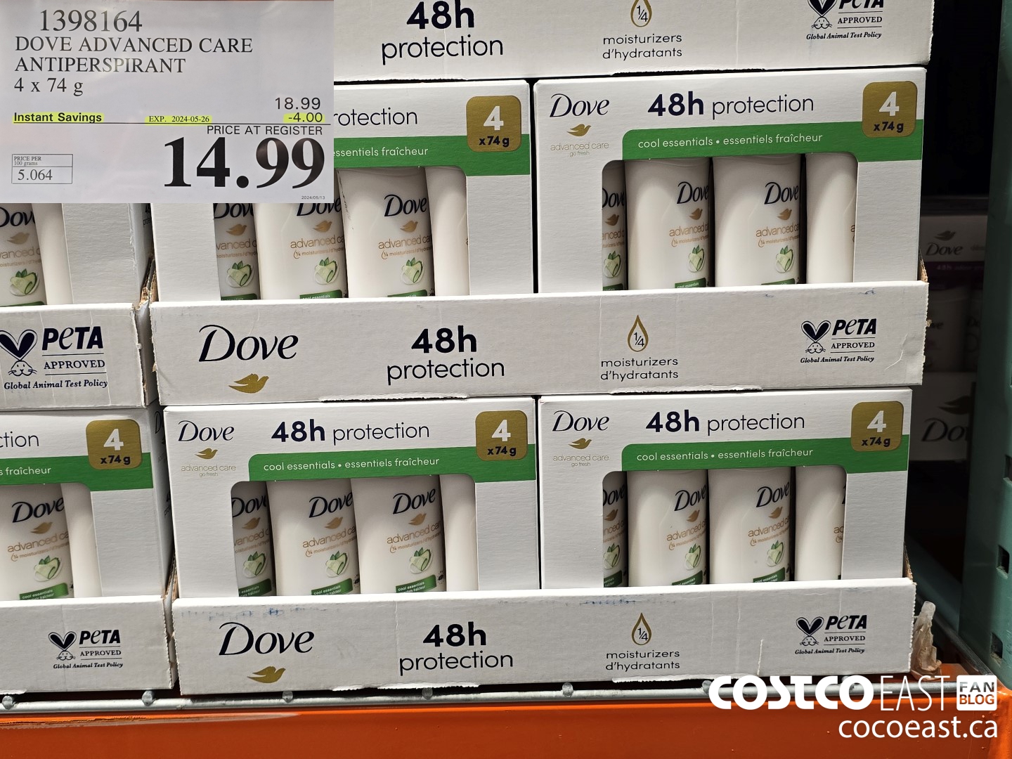 1398164 DOVE ADVANCED CARE ANTIPERSPIRANT 4 x 74G ($4.00 INSTANT SAVINGS EXPIRES ON 2024-05-26) $14.99