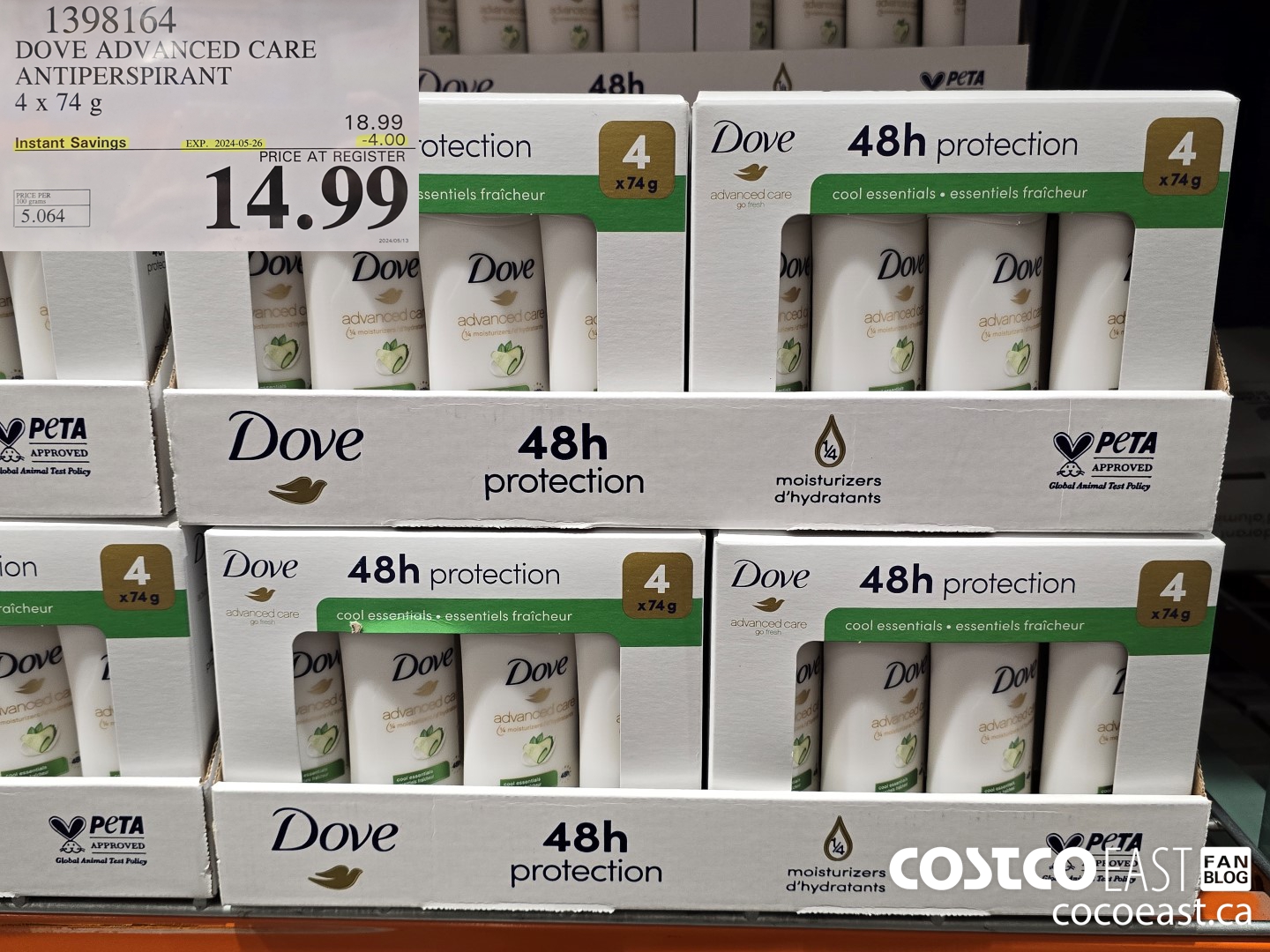 1398164 DOVE ADVANCED CARE ANTIPERSPIRANT 4 x 74G ($4.00 INSTANT SAVINGS EXPIRES ON 2024-05-26) $14.99