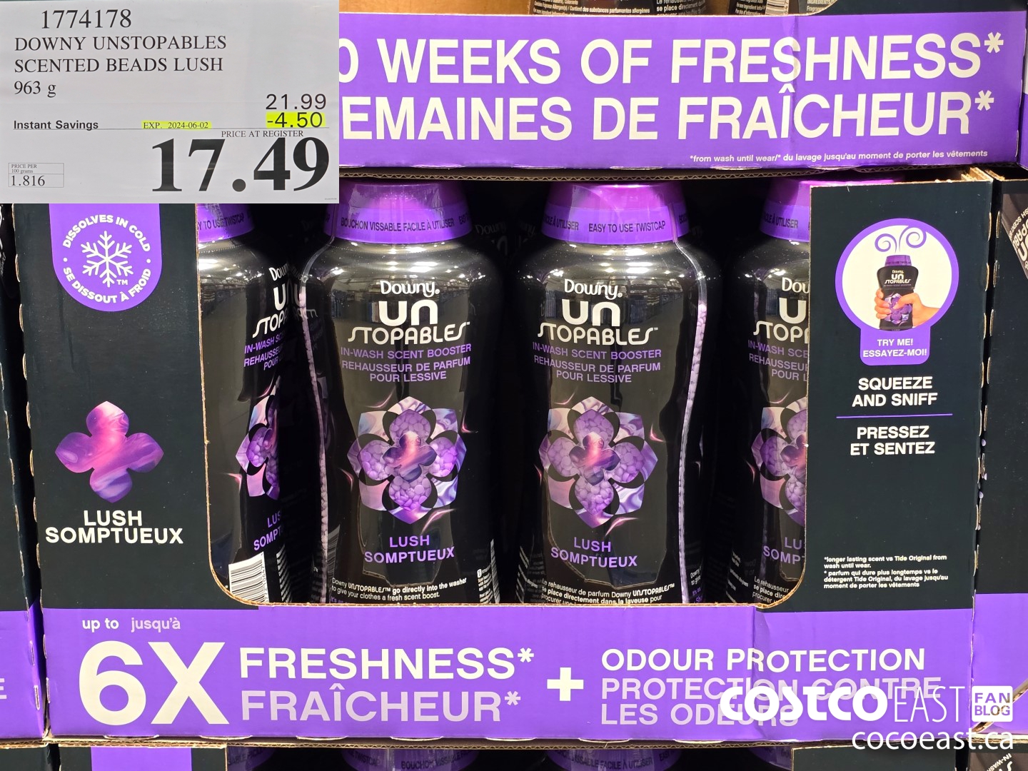 1774178 DOWNY UNSTOPABLES SCENTED BEADS LUSH 963 G ($4.50 INSTANT SAVINGS EXPIRES ON 2024-06-02) $17.49