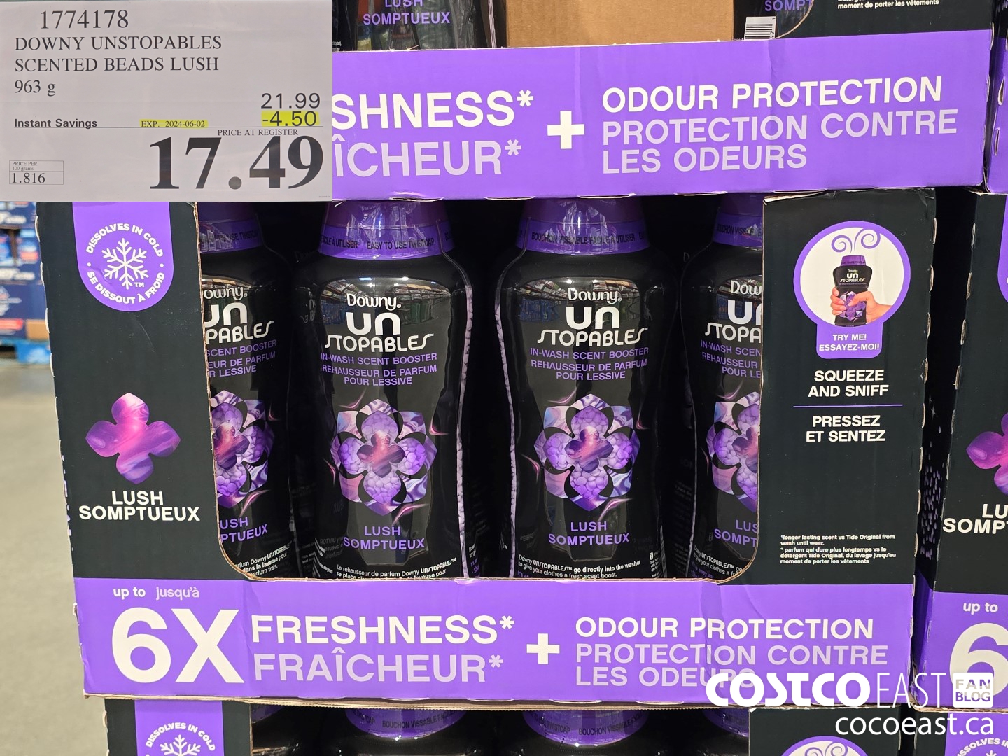 1774178 DOWNY UNSTOPABLES SCENTED BEADS LUSH 963 G ($4.50 INSTANT SAVINGS EXPIRES ON 2024-06-02) $17.49