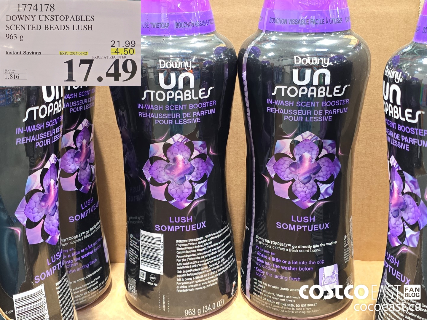 1774178 DOWNY UNSTOPABLES SCENTED BEADS LUSH 963 G ($4.50 INSTANT SAVINGS EXPIRES ON 2024-06-02) $17.49