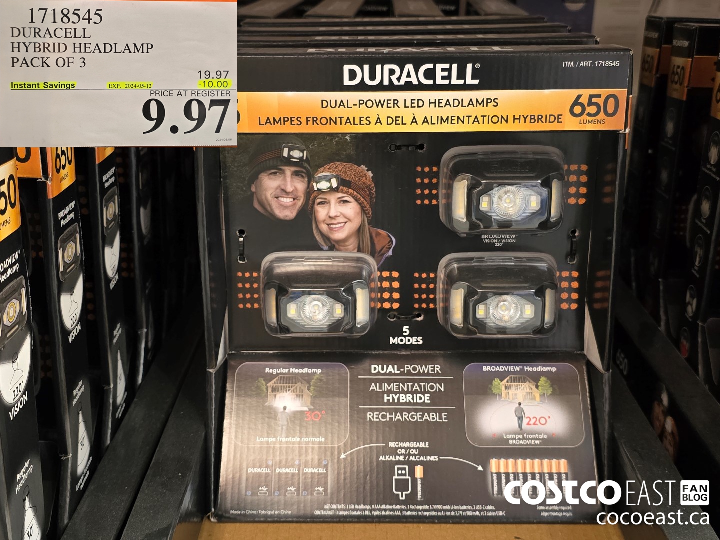 1718545 DURACELL HYBRID HEADLAMP PACK OF 3 ($10.00 INSTANT SAVINGS EXPIRES ON 2024-05-12) $9.97