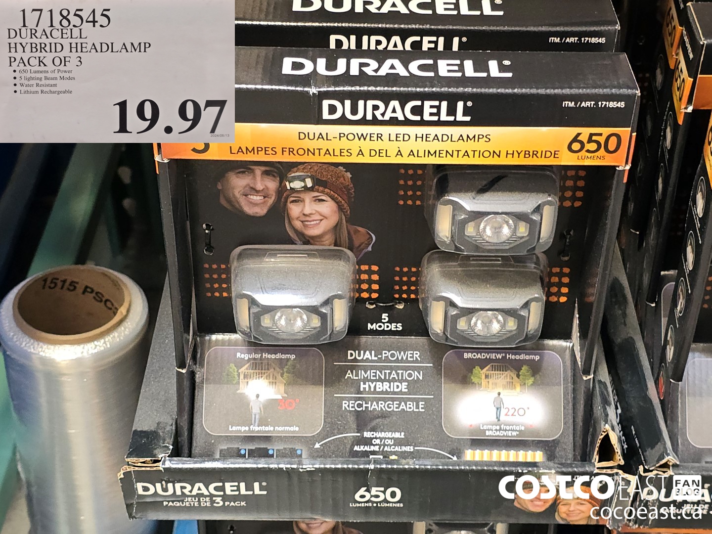 1718545 DURACELL HYBRID HEADLAMP PACK OF 3 $19.97