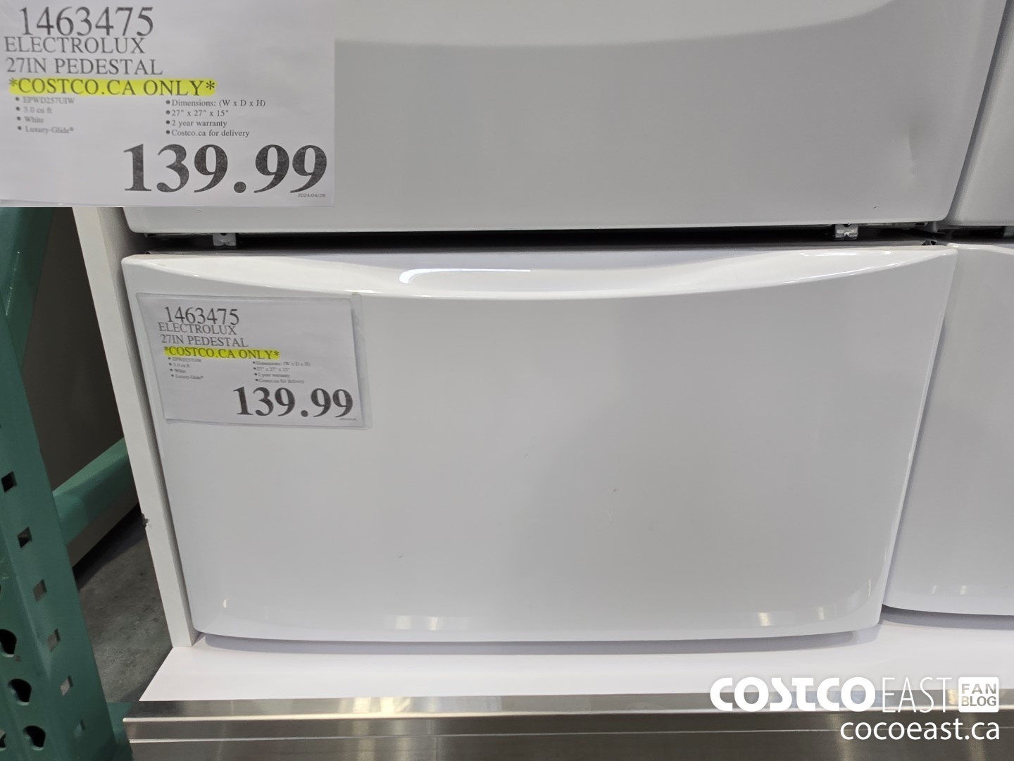 1463475 ELECTROLUX 27IN PEDESTAL “COSTCO.CA ONLY* $139.99