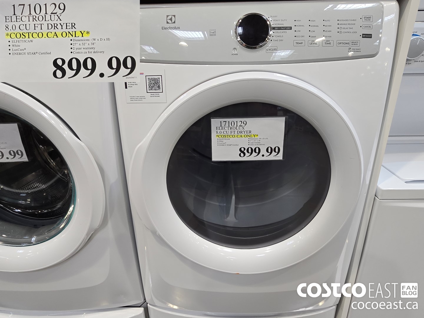 1710129 ELECTROLUX 8.0 CUFT DRYER “COSTCO.CA ONLY* $899.99