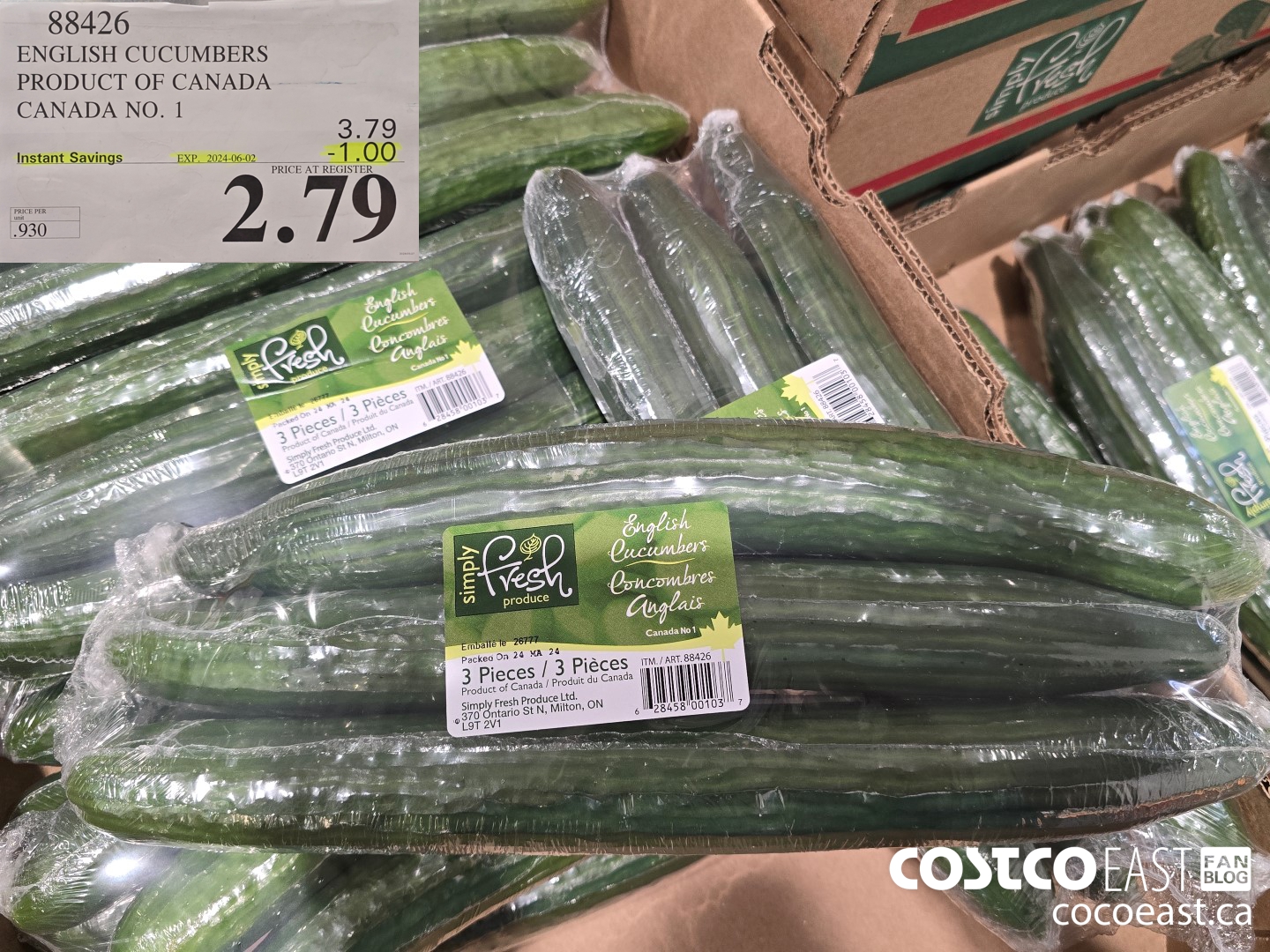 88426 ENGLISH CUCUMBERS PRODUCT OF CANADA CANADA NO. 1 ($1.00 INSTANT SAVINGS EXPIRES ON 2024-06-02) $2.79