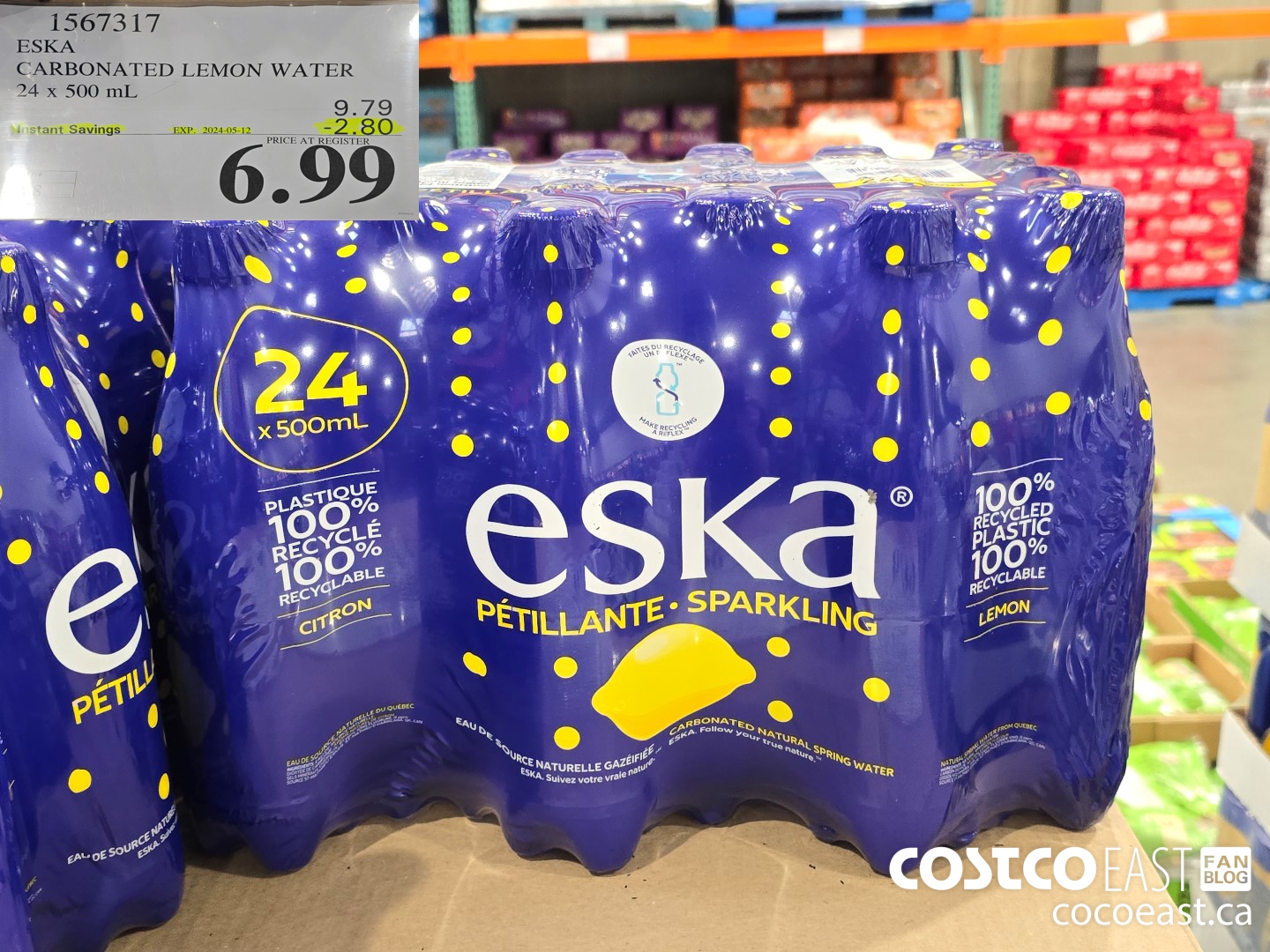 1567317 ESKA CARBONATED LEMON WATER 24 x 500 mL ($2.80 INSTANT SAVINGS EXPIRES ON 2024-05-12) $6.99