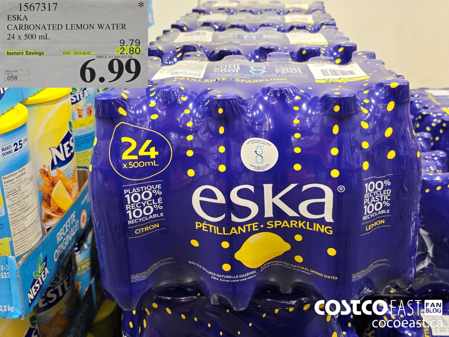 1567317 ESKA CARBONATED LEMON WATER 24 x 500 mL ($2.80 INSTANT SAVINGS EXPIRES ON 2024-06-02) $6.99