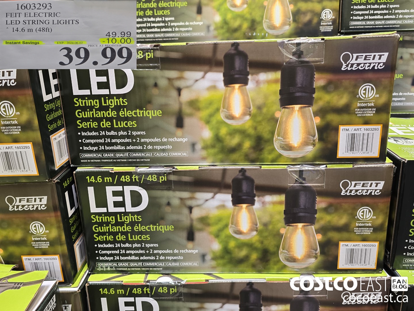 1603293 FEIT ELECTRIC LED STRING LIGHTS “14.6 m (48ft) ($10.00 INSTANT SAVINGS EXPIRES ON 2024-06-02) $39.99