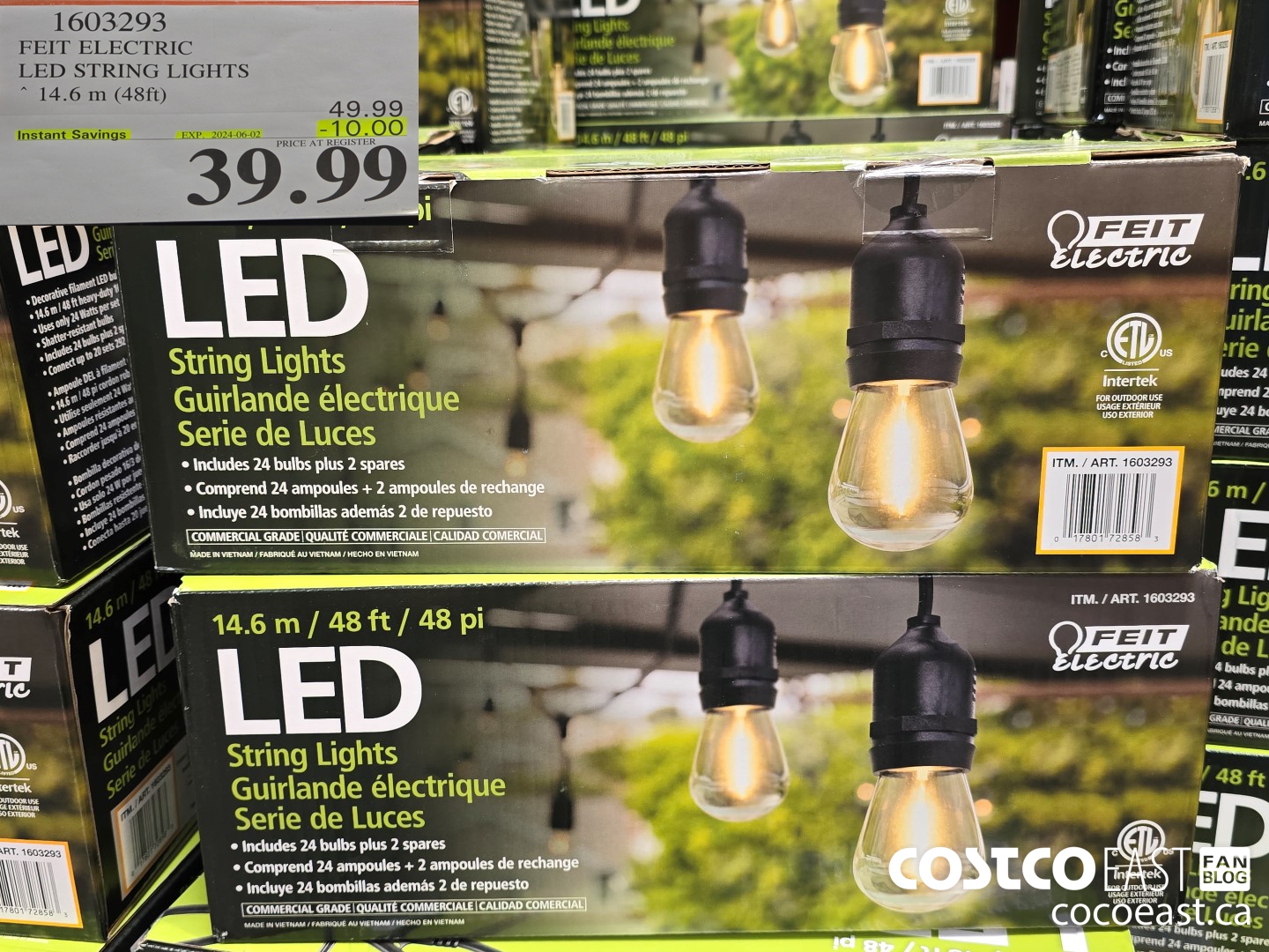 1603293 FEIT ELECTRIC LED STRING LIGHTS “14.6 m (48ft) ($10.00 INSTANT SAVINGS EXPIRES ON 2024-06-02) $39.99