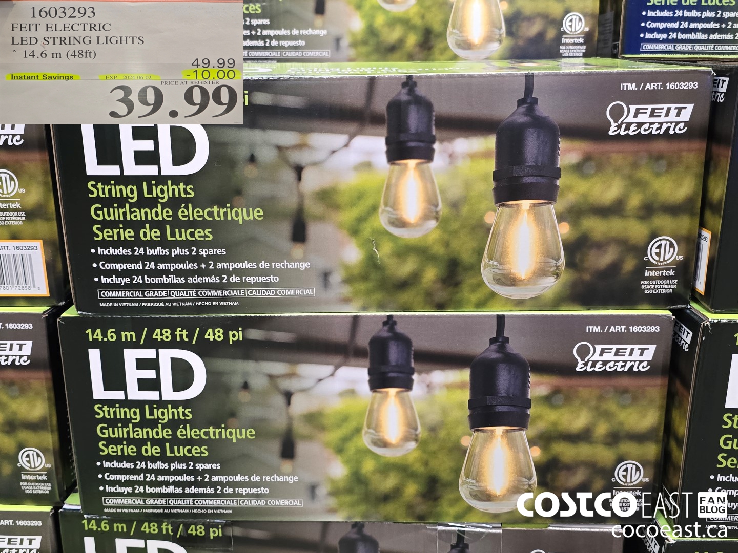 1603293 FEIT ELECTRIC LED STRING LIGHTS “14.6 m (48ft) ($10.00 INSTANT SAVINGS EXPIRES ON 2024-06-02) $39.99