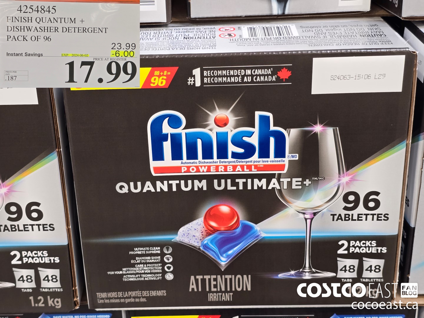 4254845 FINISH QUANTUM + DISHWASHER DETERGENT PACK OF 96 ($6.00 INSTANT SAVINGS EXPIRES ON 2024-06-02) $17.99