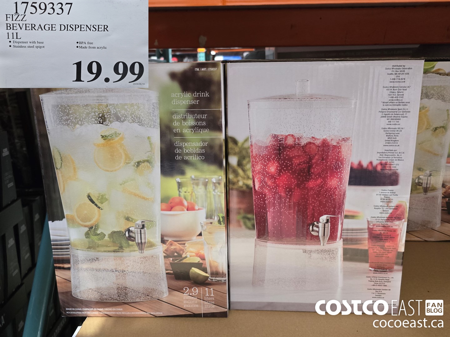 1759337 FIZZ BEVERAGE DISPENSER 11L $19.99