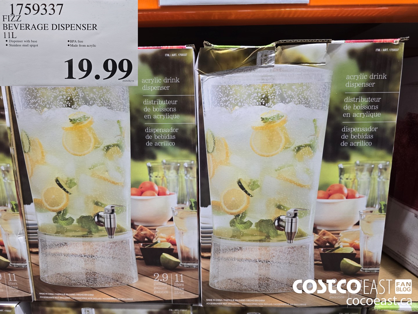 1759337 FIZZ BEVERAGE DISPENSER 11L $19.99