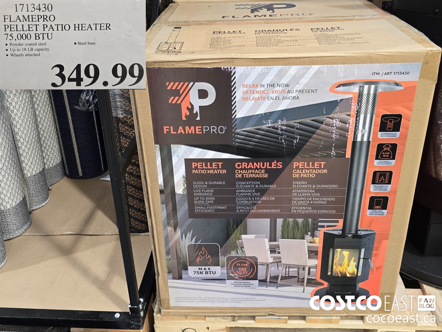 1713430 FLAMEPRO PELLET PATIO HEATER 75,000 BTU $349.99