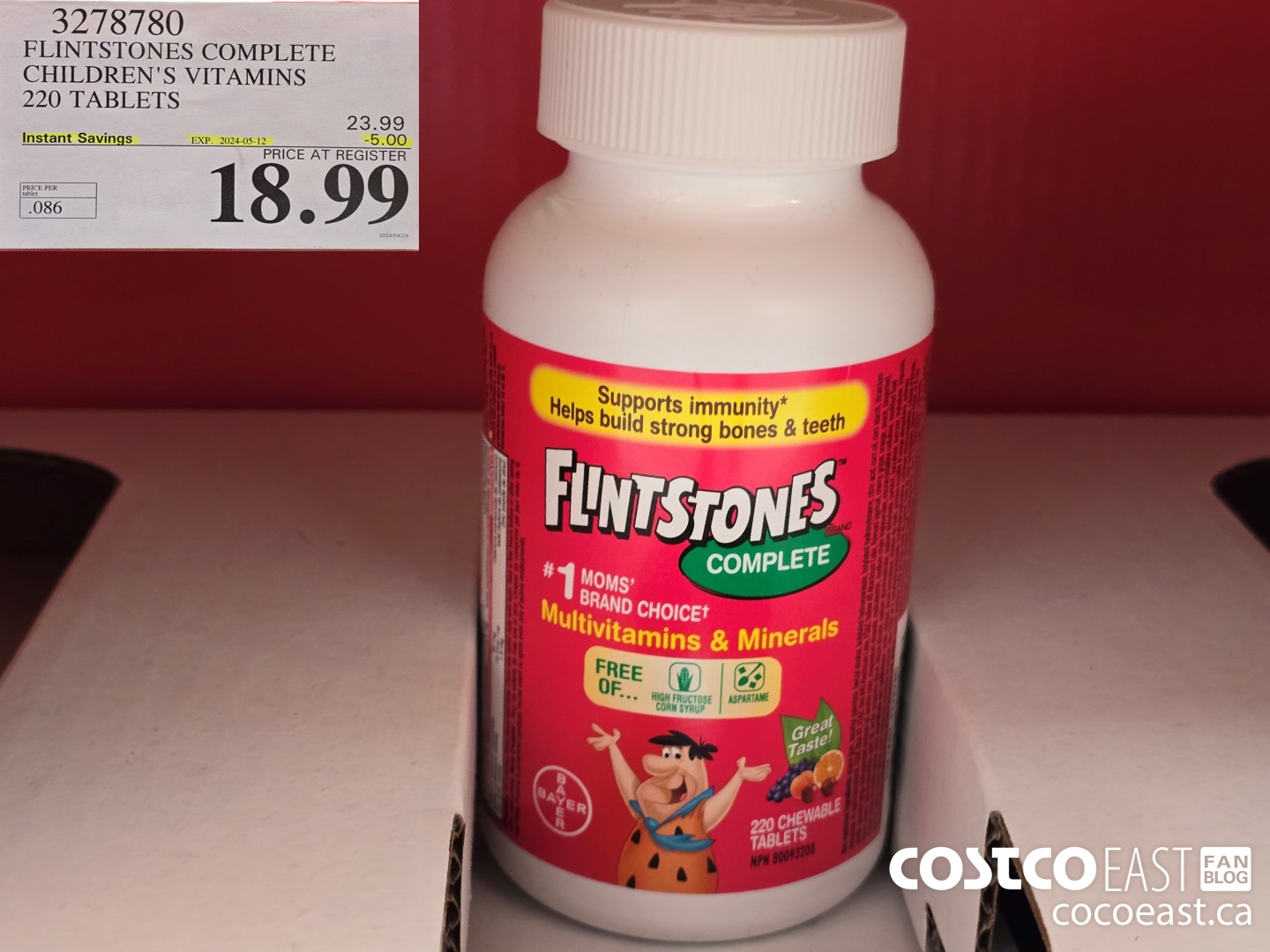 3278780 FLINTSTONES COMPLETE CHILDREN'S VITAMINS 220 TABLETS ($5.00 INSTANT SAVINGS EXPIRES ON 2024-05-12) $18.99