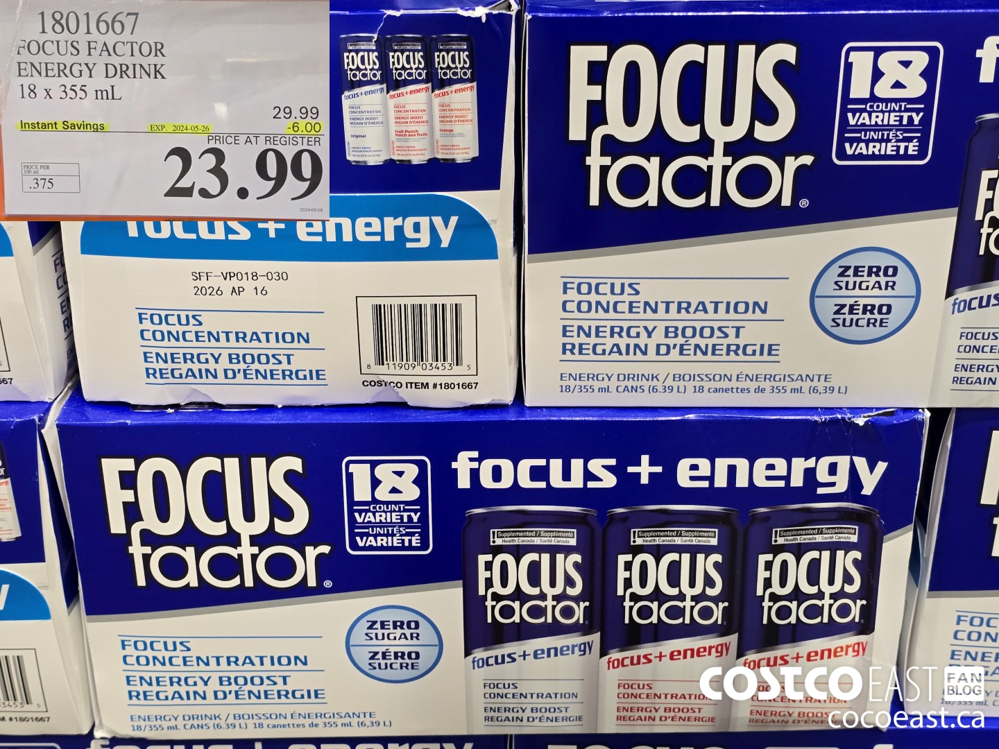 1801667 FOCUS FACTOR ENERGY DRINK 18 x 355 mL ($6.00 INSTANT SAVINGS EXPIRES ON 2024-05-26) $23.99