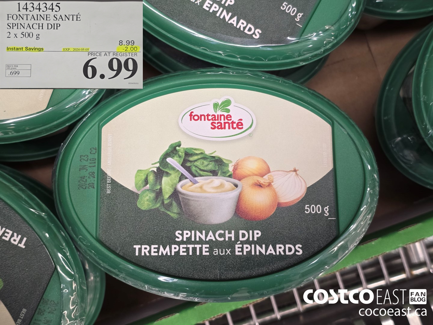 1434345 FONTAINE SANTE SPINACH DIP 2 x 500 g ($2.00 INSTANT SAVINGS EXPIRES ON 2024-05-05) $6.99