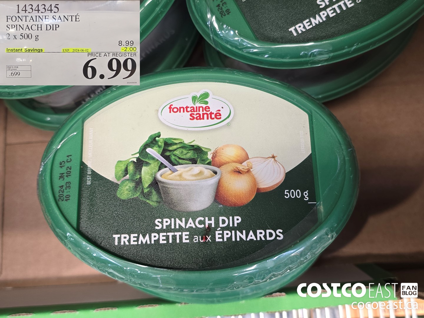 1434345 FONTAINE SANTE SPINACH DIP 2 x 500 g ($2.00 INSTANT SAVINGS EXPIRES ON 2024-06-02) $6.99
