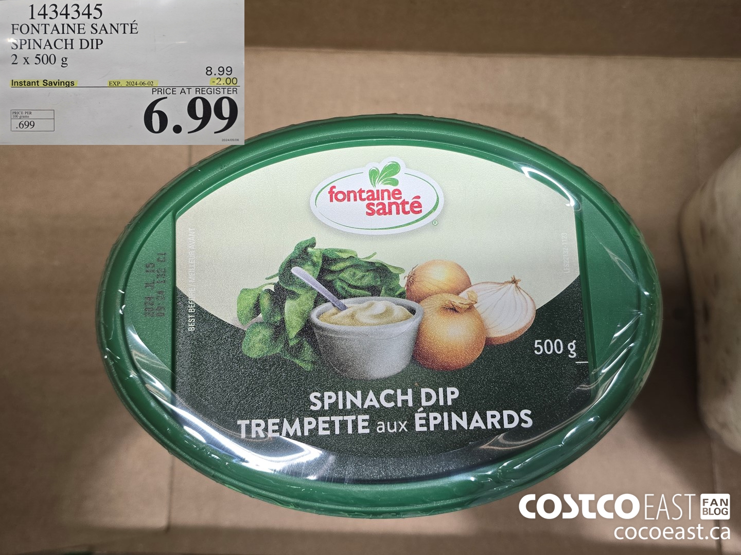 1434345 FONTAINE SANTE SPINACH DIP 2 x 500 g ($2.00 INSTANT SAVINGS EXPIRES ON 2024-06-02) $6.99