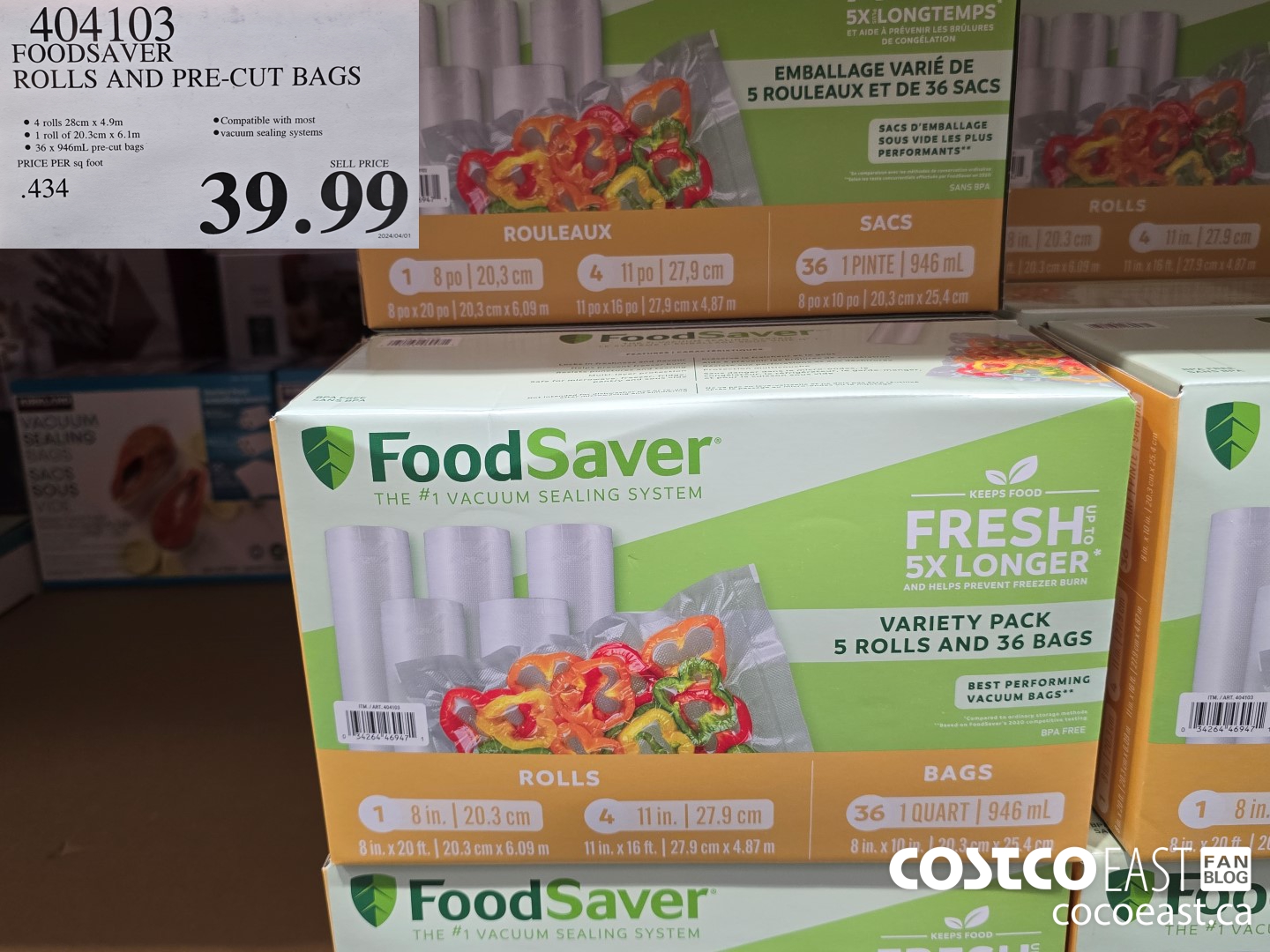 404103 FOODSAVER ROLLS AND PRE-CUT BAGS $39.99