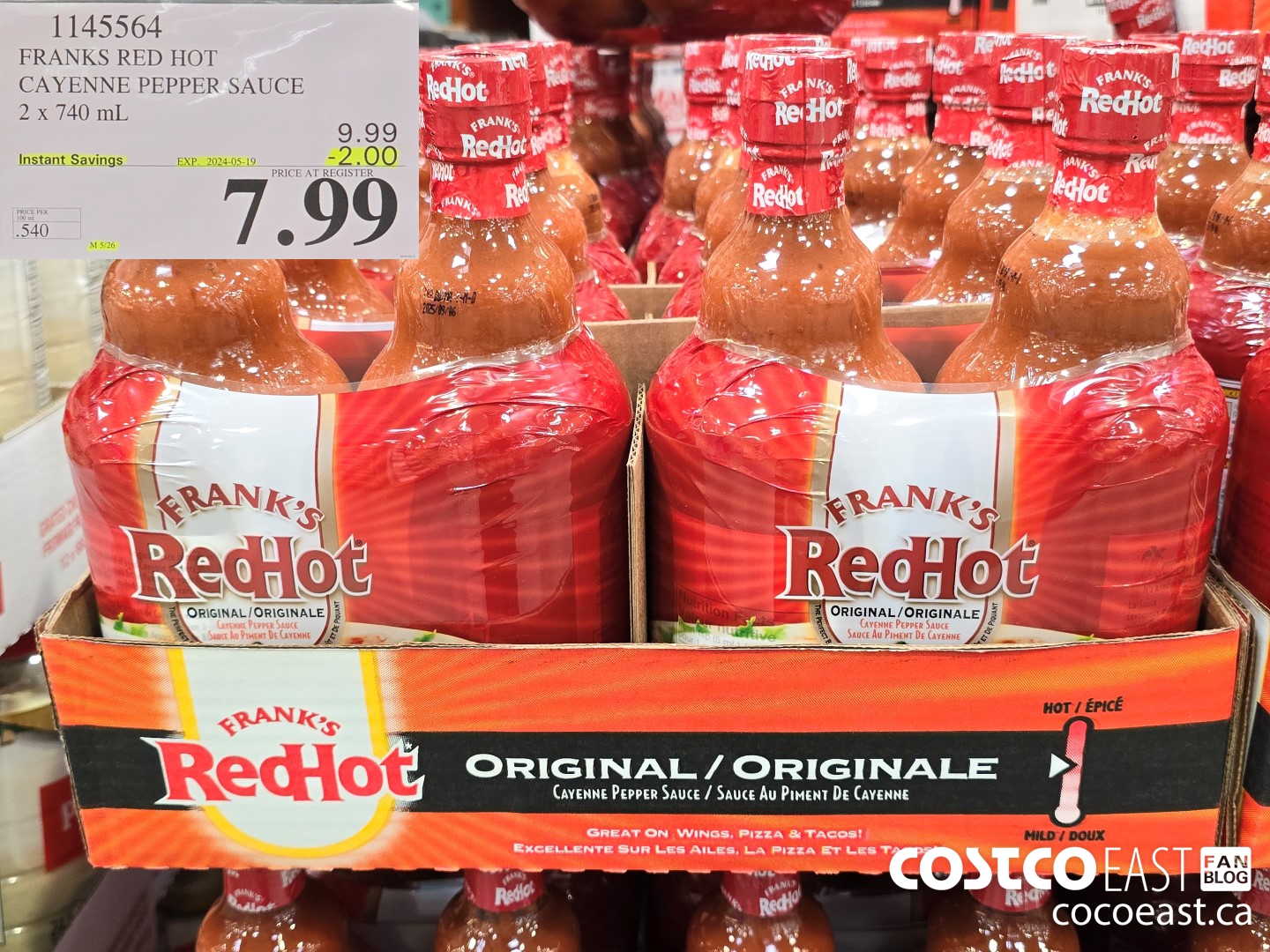 1145564 FRANKS RED HOT CAYENNE PEPPER SAUCE 2 X 740 ML ($2.00 INSTANT SAVINGS EXPIRES ON 2024-05-19) $7.99