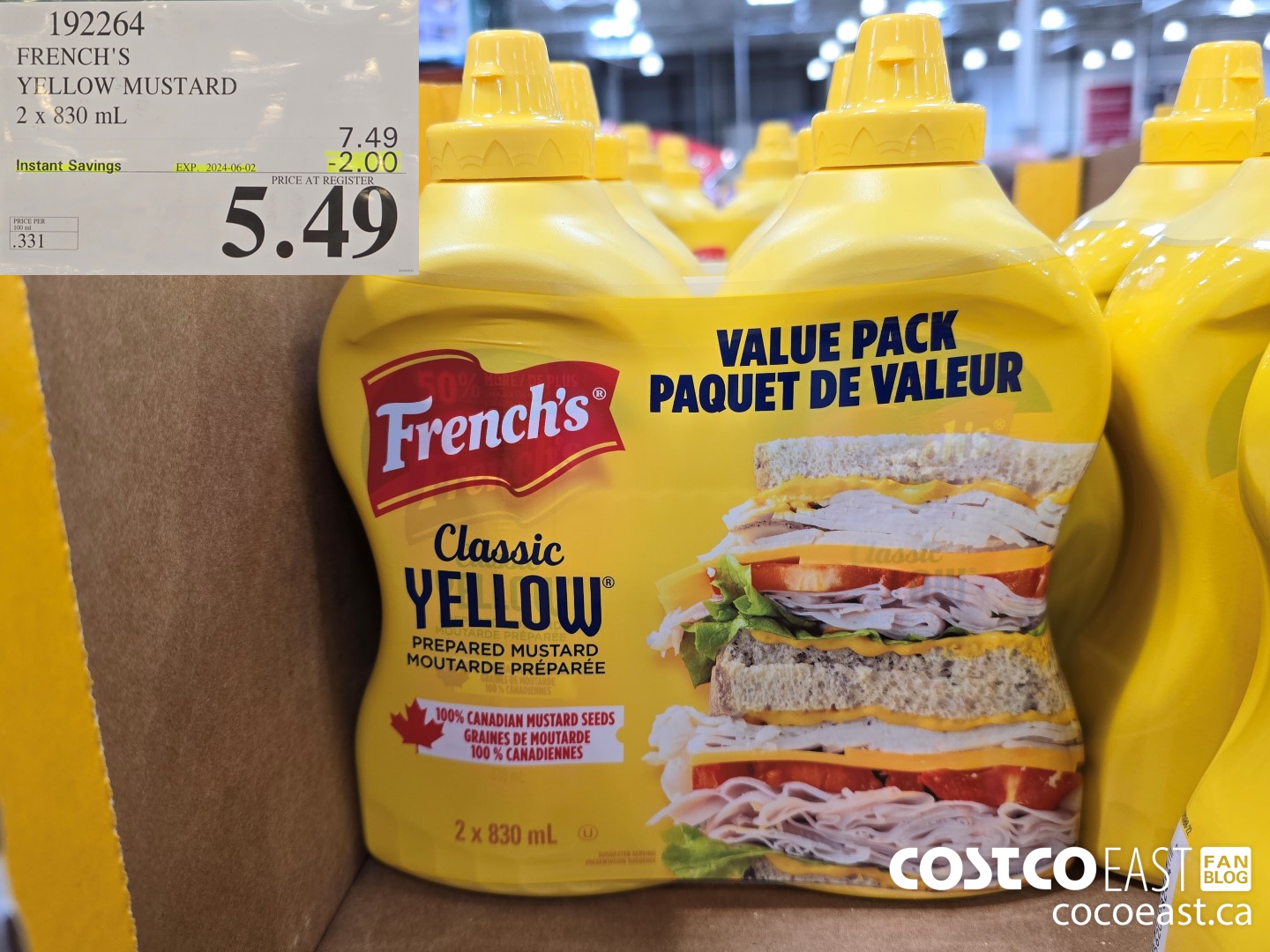 192264 FRENCH'S YELLOW MUSTARD 2 X 830 ML 20234-006-02 ($2.00 INSTANT SAVINGS) $5.49
