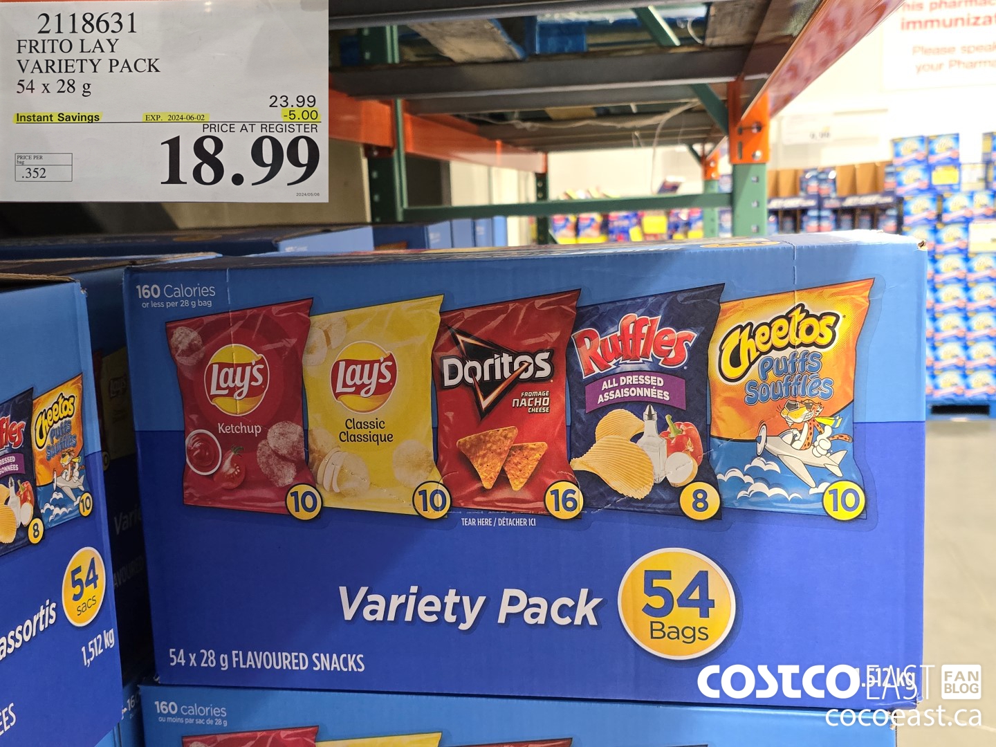 2118631 FRITO LAY VARIETY PACK 54 x 28 g ($5.00 INSTANT SAVINGS EXPIRES ON 2024-06-02) $18.99