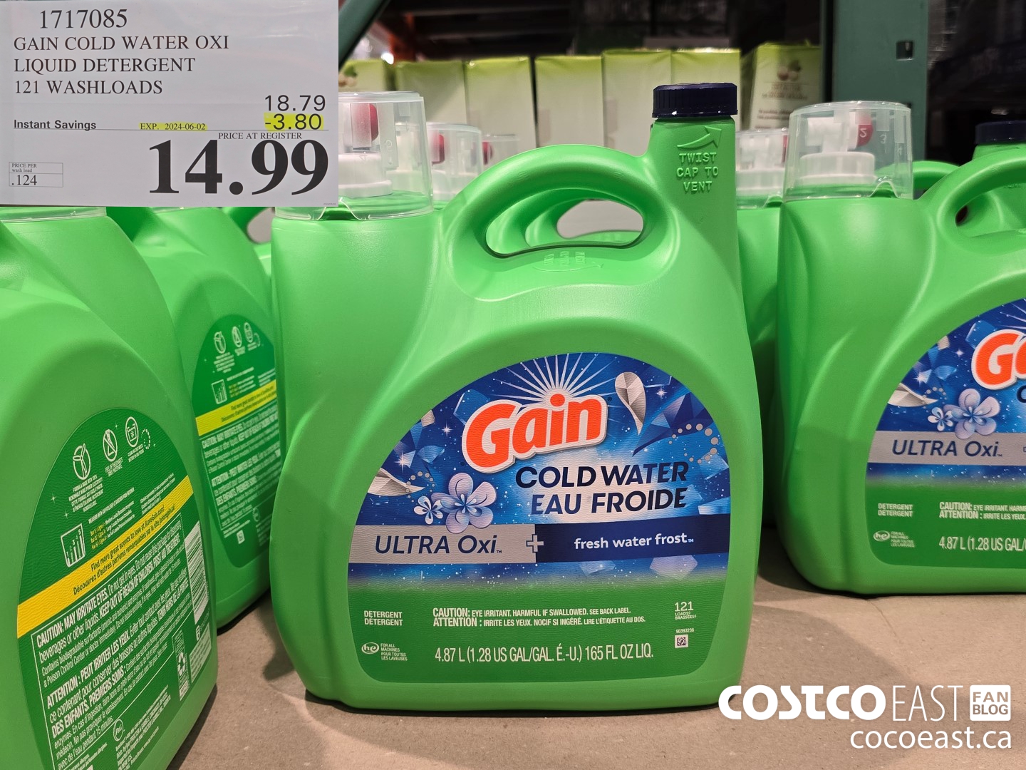 1717085 GAIN COLD WATER OXI LIQUID DETERGENT 121 wash loads ($3.80 INSTANT SAVINGS EXPIRES ON 2024-06-02) $14.99