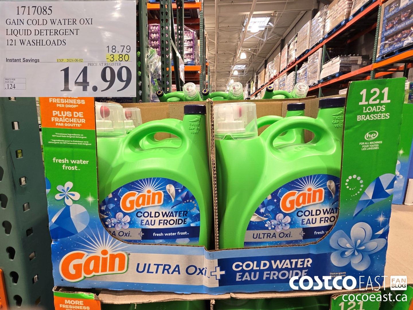 1717085 GAIN COLD WATER OXI LIQUID DETERGENT 121 wash loads ($3.80 INSTANT SAVINGS EXPIRES ON 2024-06-02) $14.99