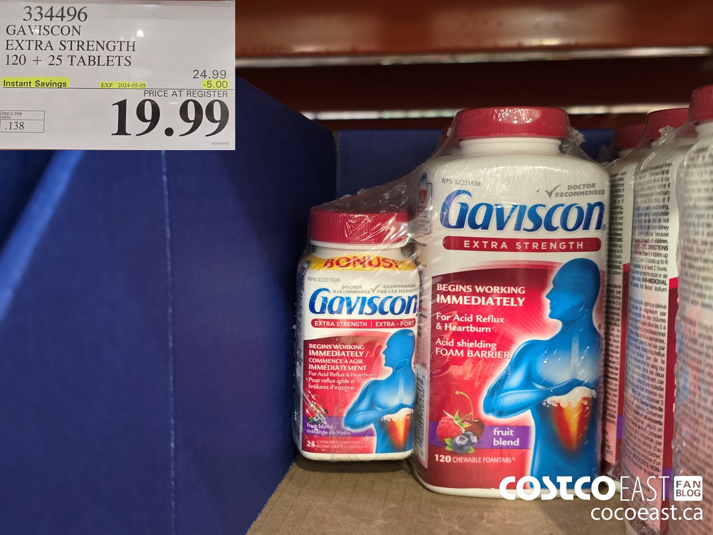 334496 GAVISCON EXTRA STRENGTH 120 + 25 TABLETS ($5.00 INSTANT SAVINGS EXPIRES ON 2024-05-05) $19.99