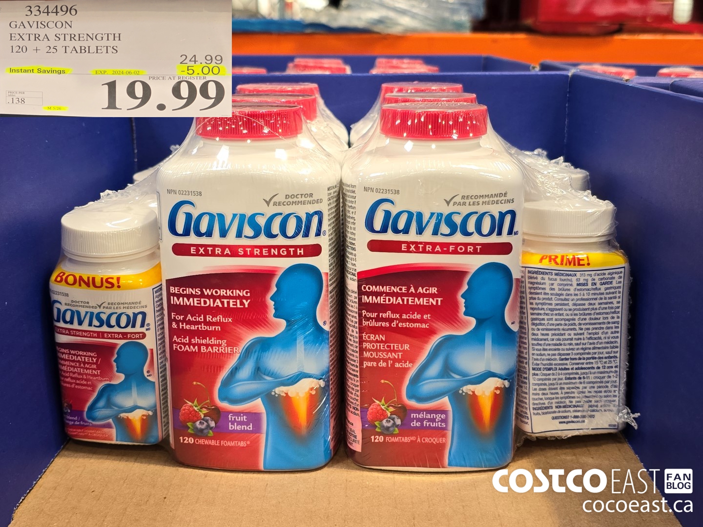 334496 GAVISCON EXTRA STRENGTH 120 + 25 TABLETS ($5.00 INSTANT SAVINGS EXPIRES ON 2024-06-02) $19.99